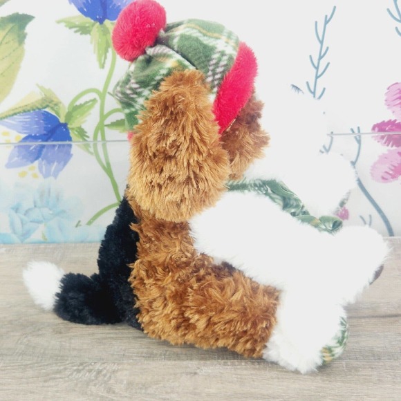 Gentle Treasures Puppy Dog Plush 14" Plaid Hat & Scarf Winter Christmas Holiday - Picture 2 of 9